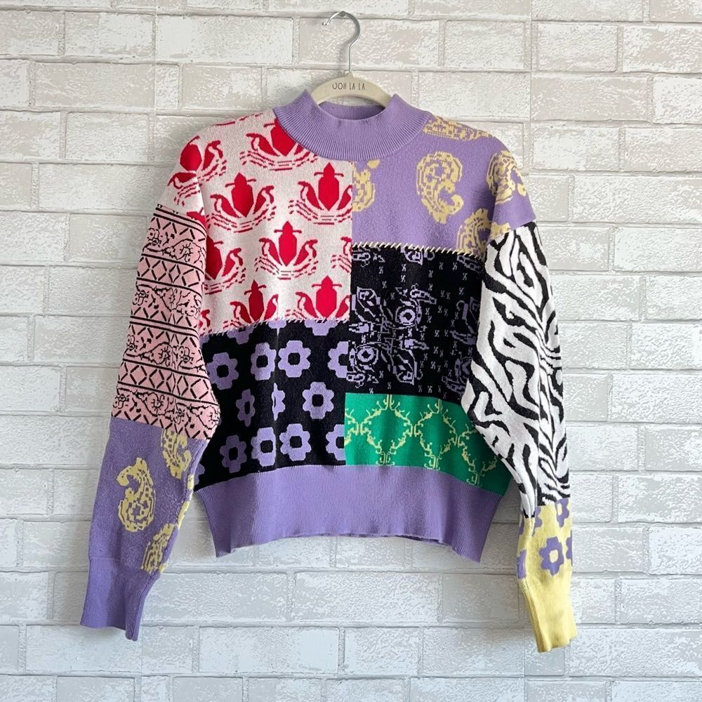 💜 Bb Dakota 💜 by Steve Madden Womens
Colorblock Print Mock Turtleneck Sweater